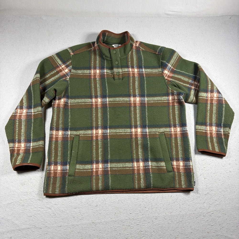 Duluth Trading Co Fleece Pullover Men L Relaxed Fit Green Plaid Outdoor Workwear